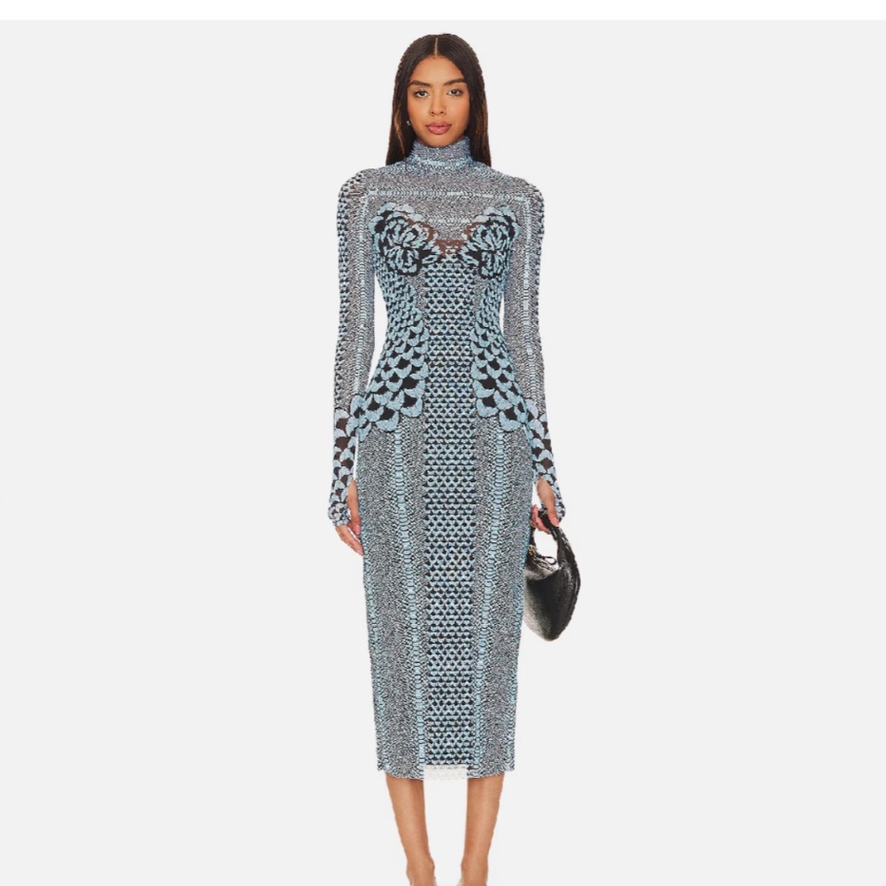 AFRM Blue and Black Patterned Midi Dress